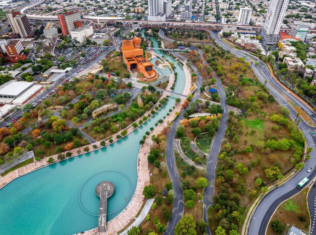 Vista aérea del Parque Fundidora en Monterrey
